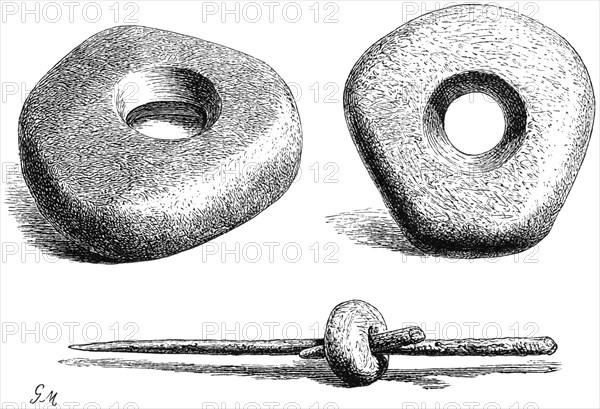 Grave-stick and heavy stones, Illustration from the book, "Volkerkunde" by Dr. Friedrich Ratzel, Bibliographisches Institut, Leipzig, 1885