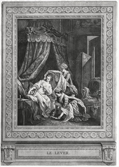 Le Lever, etching by Jean Massard (1740–1822) after Painting by Pierre Antoine Baudouin (1723-69), 1771