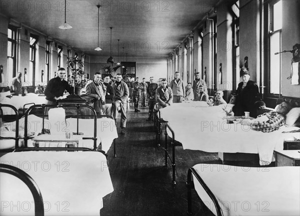 American Ward at Fourth Scottish General Hospital where most Patients are Influenza Cases from incoming Convoys