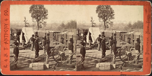 Union Soldiers standing by Mounted Cannons inside Confederate Fort