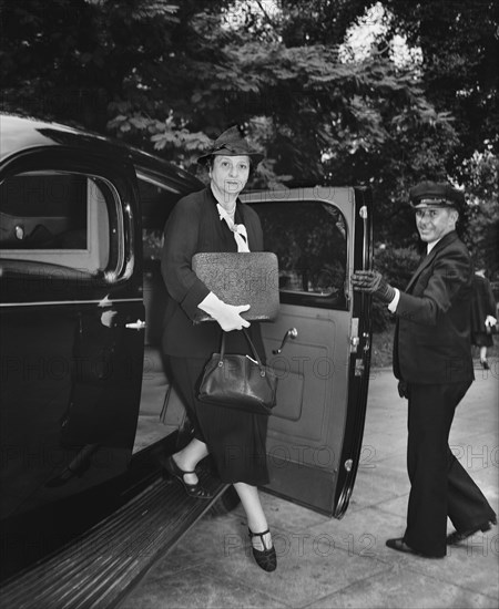 U.S. Secretary of Labor Frances Perkins arriving at White House for Special Cabinet Meeting with U.S. President Franklin Roosevelt due to the uncertainty in Europe