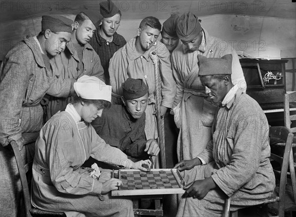 American Soldier playing Checkers in the American Red Cross Recreation Hut