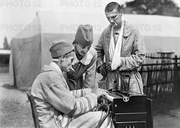 Three Injured American Soldiers enjoying Cigarettes and Music at American Military Hospital No. 5