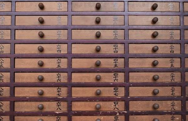 Wood Drawers containing "Omikuji" or Fortunes