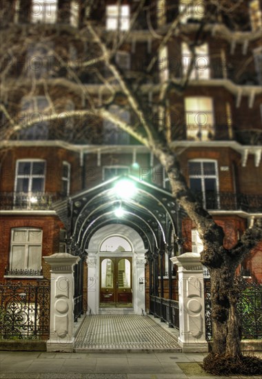 Apartment Building Entrance at Night