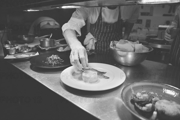 Chef plating Food in Restaurant
