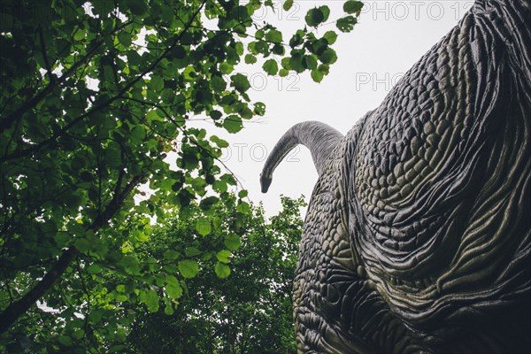 Low Angle View of Brontosaurus Model in Dinosaur Park