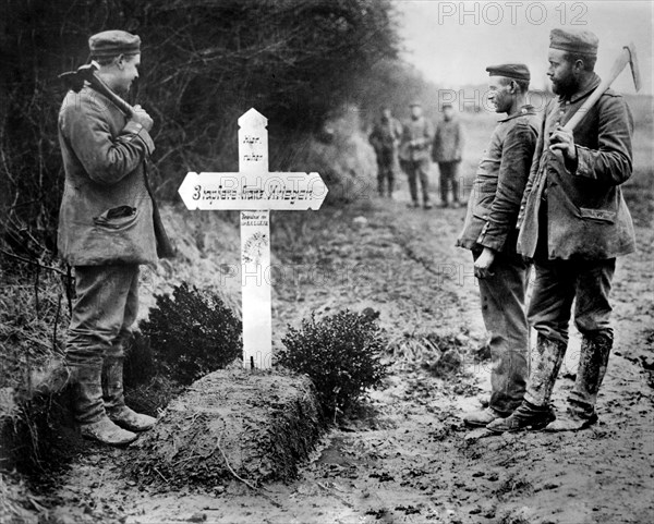 German Language Cross over Grave of French Soldier during World War I