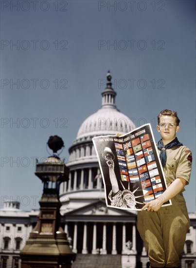 Boy Scout helping to Distribute The United Nations Fight for Freedom Posters to help War Effort