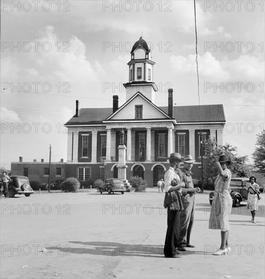 Group of African Americans with Confederate States of America Monument and Courthouse