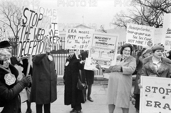 Group of People demonstrating against the Equal Rights Amendment in front of the White House