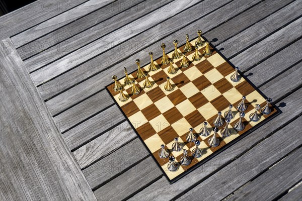 High Angle View of Chess Set in Outdoor Setting