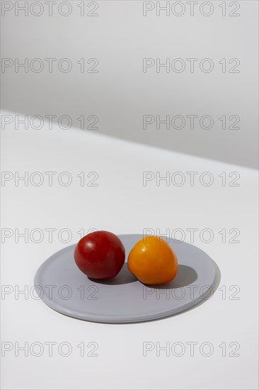 Red and Orange Tomatoes on Grey Plate