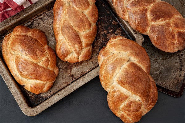 High Angle View of Braided Challah Breads