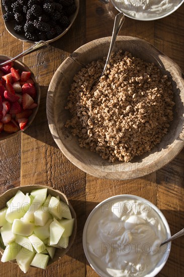 High Angle View of Bowls of Granola