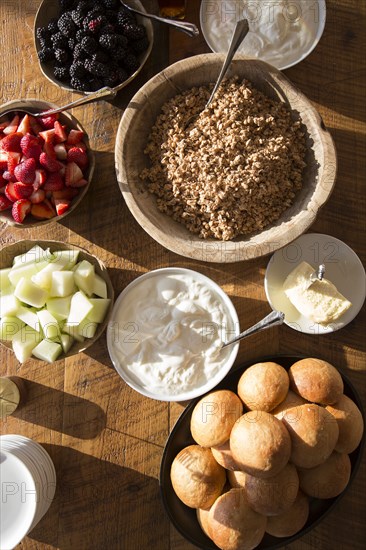 High Angle View of Bowls of Granola