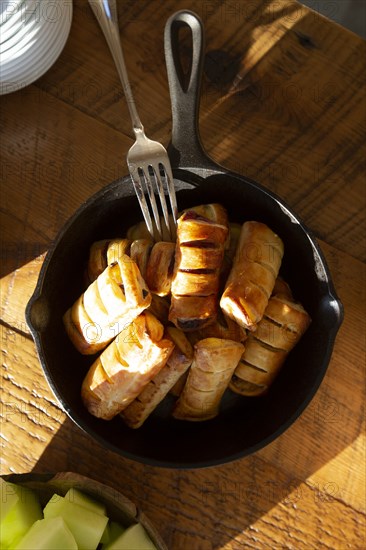 High Angle View of Apple Pastries in Cast Iron Skillet