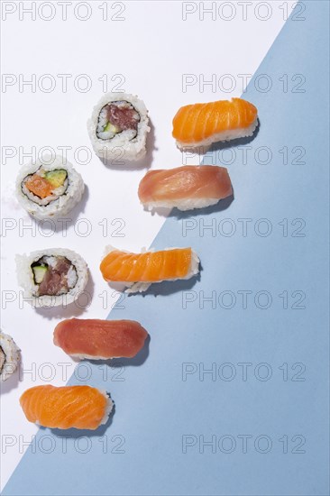 High Angle View of Nigiri and Sushi Rolls