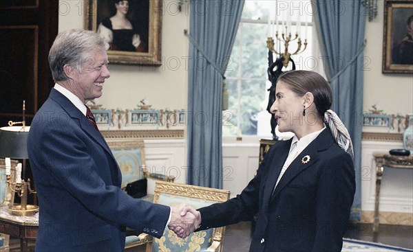 U.S. President Jimmy Carter with Ruth Bader Ginsburg at White House Reception for Women Federal Judges, Washington, 1980