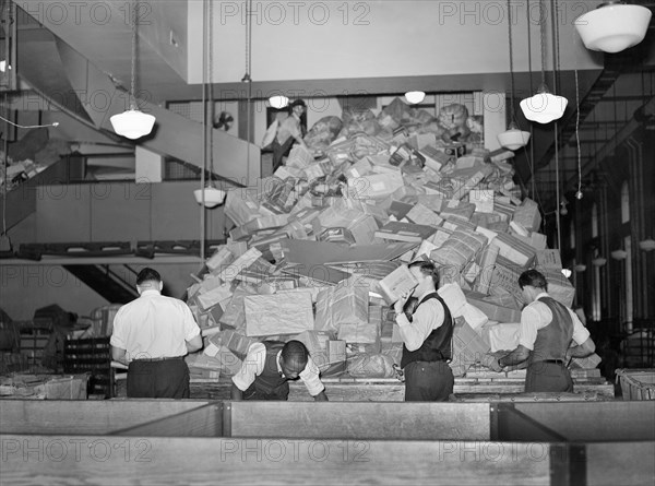 Workers Handling Christmas Packages at Main Post Office, Washington, 1938