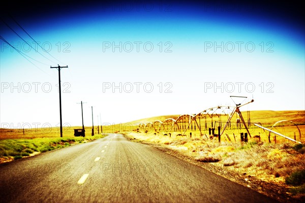 Remote Two-Lane Highway through Agricultural Landscape, Oregon,