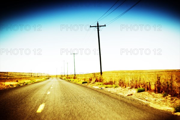 Two-Lane Highway through Rural Landscape, Eastern Oregon,