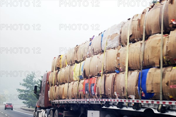 Recycling Truck on Highway,,