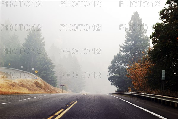 Empty Highway and Wildfire Smoke, Oregon,