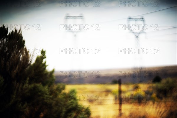 Transmission Towers in Rural Landscape, soft focus ,