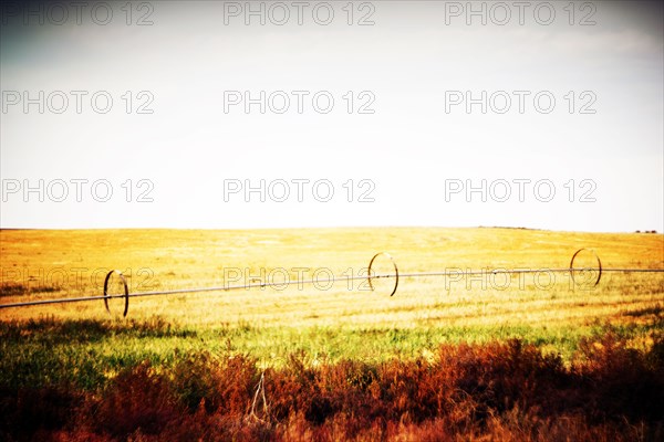 Agricultural Sprinkler in Rural Field,,