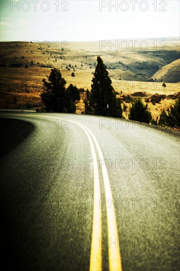 Empty Two-Lane Highway, Remote Landscape ,