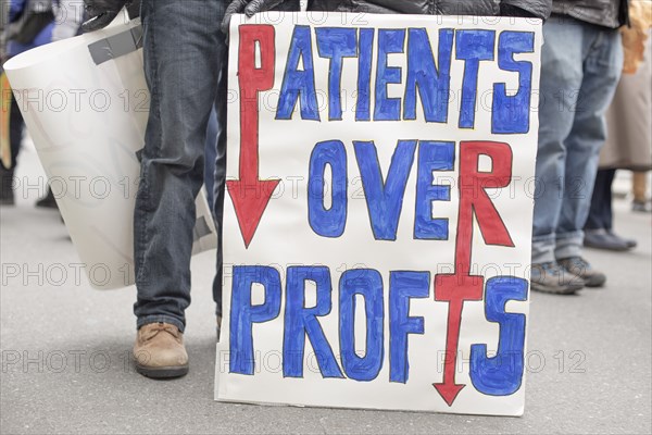 Patients Over Profits Sign during Healthcare Rally, New York City,