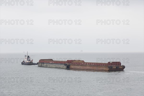 Tugboat and Red Barge,,