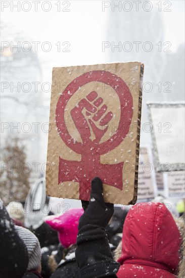 Fist inside Female Gender Symbol Sign at Me Too Protest, Columbus Circle,
