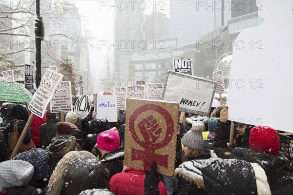 Crowd with Signs at Me Too Protest, Columbus Circle,