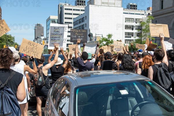 Crowd of Protesters Holding up Signs at Black Lives Matter March, Brooklyn,