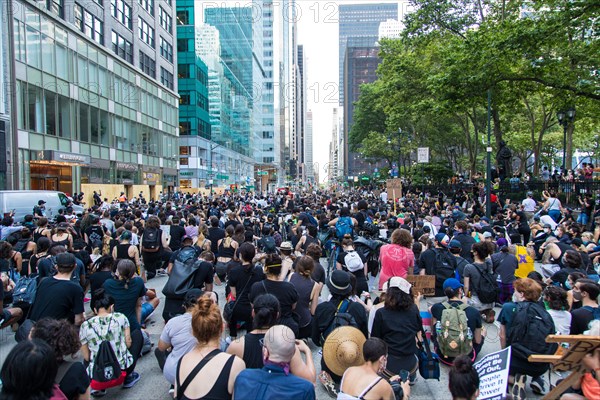 Crowd of Protesters during Moment of Silence, Juneteenth March, USA