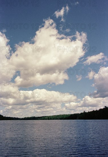Lake with Clouds and Tree Line,,
