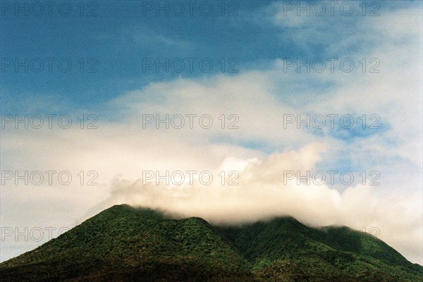 Volcanic Mountain Top with Clouds,,