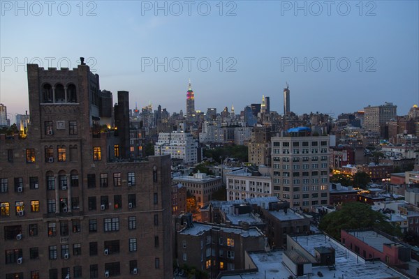 Illuminated Empire State Building and Cityscape at Dusk, Gay Pride Day,