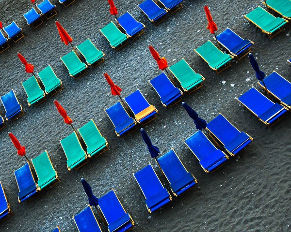 High Angle View of rows of Beach Chairs, Amalfi,