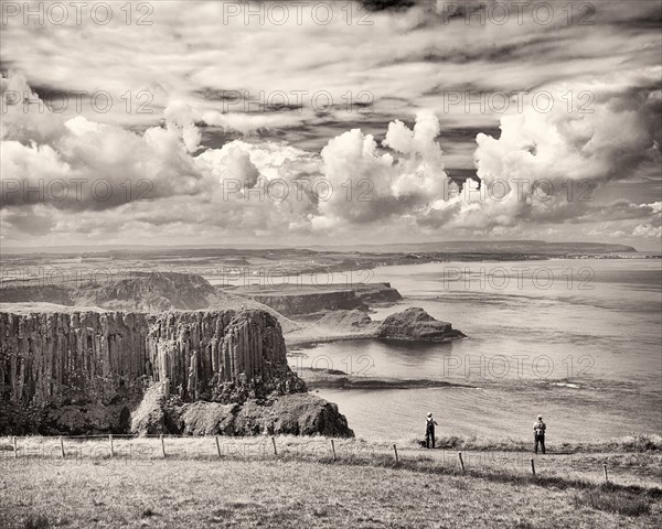 Hikers along Coastal Path, Antrim Coast,