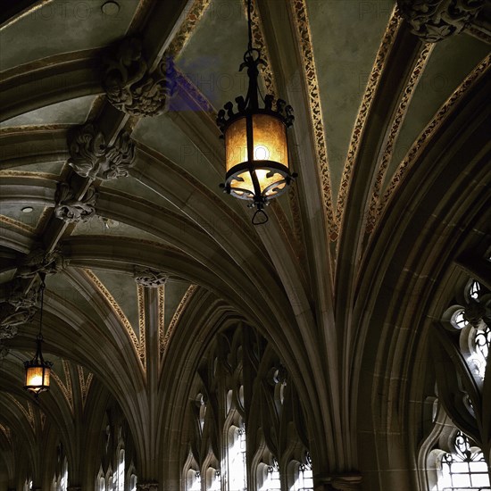 Hanging Lantern and Ceiling in Cloister, Sterling Memorial Library,