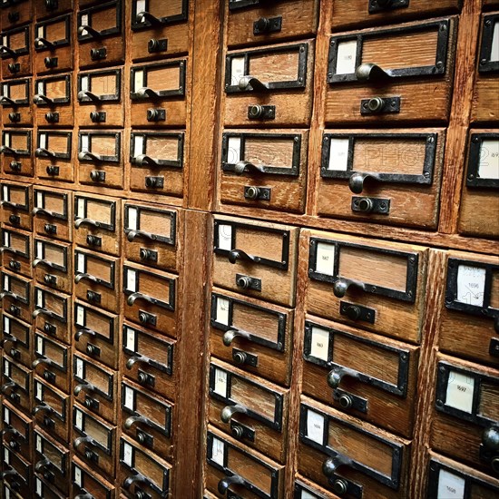 Close-Up Detail of Card Catalogs, Sterling Memorial Library,