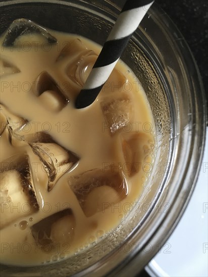 High Angle View of Cup of Iced Coffee,,