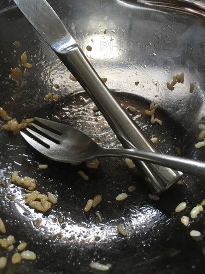 Glass Bowl with eating Utensils,,