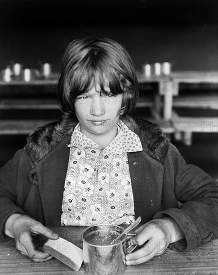 Drought Victim eating Lunch furnished by American Red Cross, Lonoke County