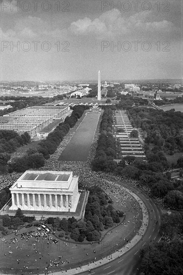 High Angle View of Crowd of Protesters from Lincoln Memorial to the Washington Monument at March on Washington for Jobs and Freedom, Washington