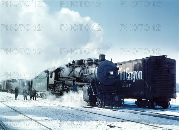 Santa Fe Railroad Freight Train leaving for West Coast from Corwith Rail Yard, Atchison