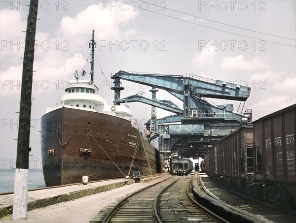 iron Ore Docks, unloading Ore from Lake Freighter by means of "Hulett" Ore Unloaders